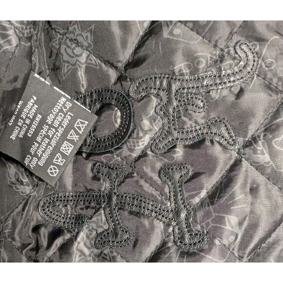 Ed Hardy by Christian Audigier Women's S Black Leather Jacket World Tour Skull - Picture 9 of 16